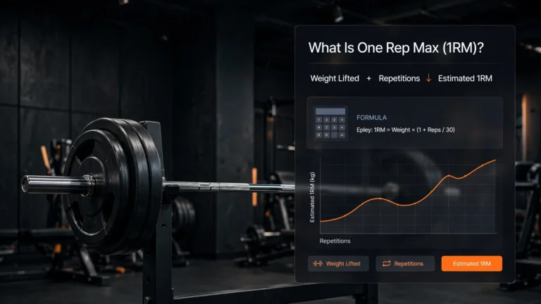 Loaded barbell with weight lifted and repetitions leading to an estimated one rep max